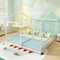 Double Floor Bed for Twins House Beds with Safety Guardrails for 2 Kids-White